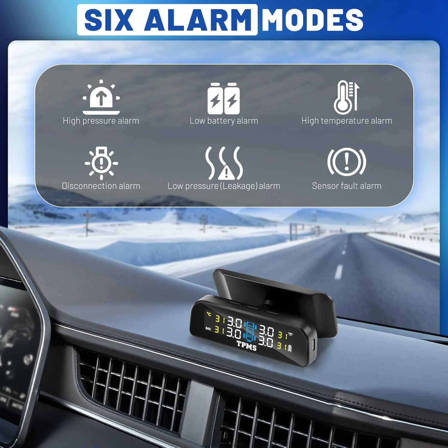 Solar Tire Pressure Monitoring System with 4 External Sensors | Real Time TPMS for Ca alternate view