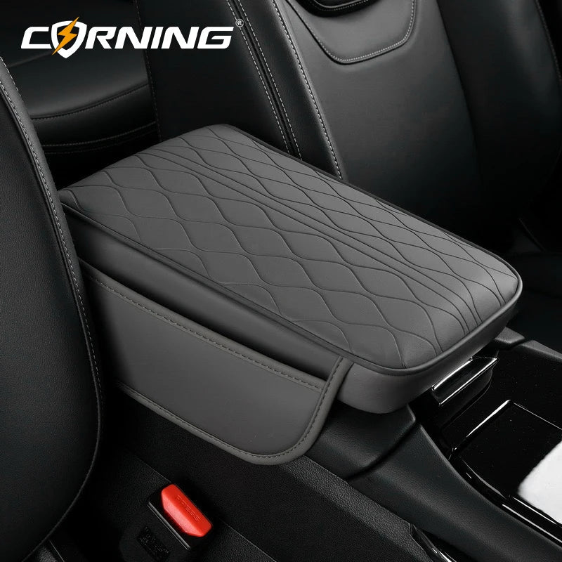 Universal Car Armrest Pad - PU Leather Memory Sponge Armrest Cushion Vehicle Center Console Cover Protector With Side Pocket