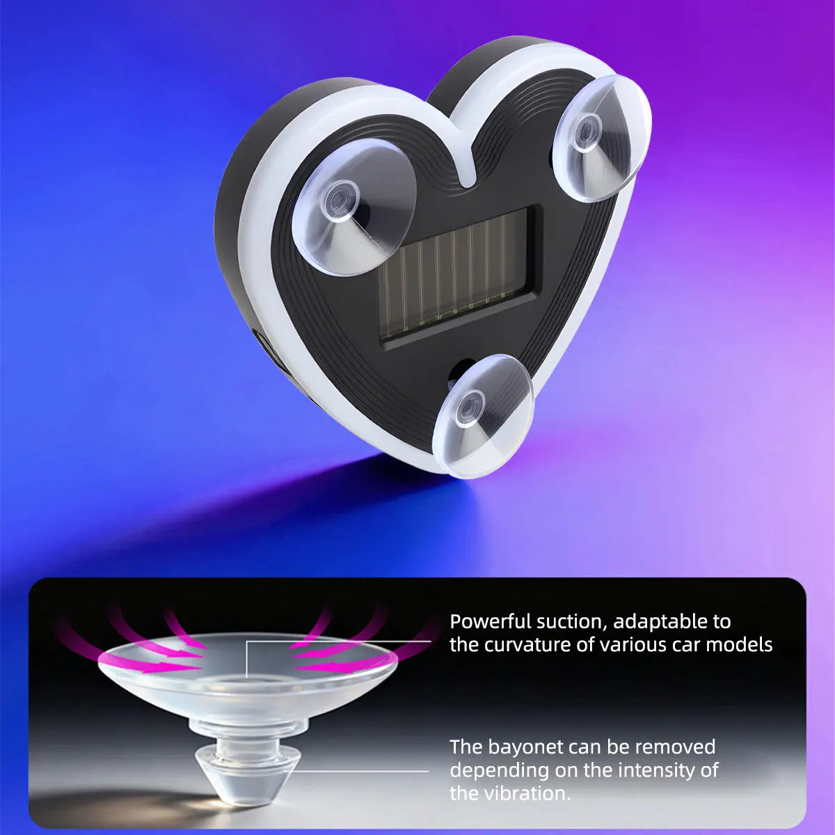 1pc Solar Powered Car Neon Light Striped Heart Lamp Led Ambient Light Wireless Suction close-up view