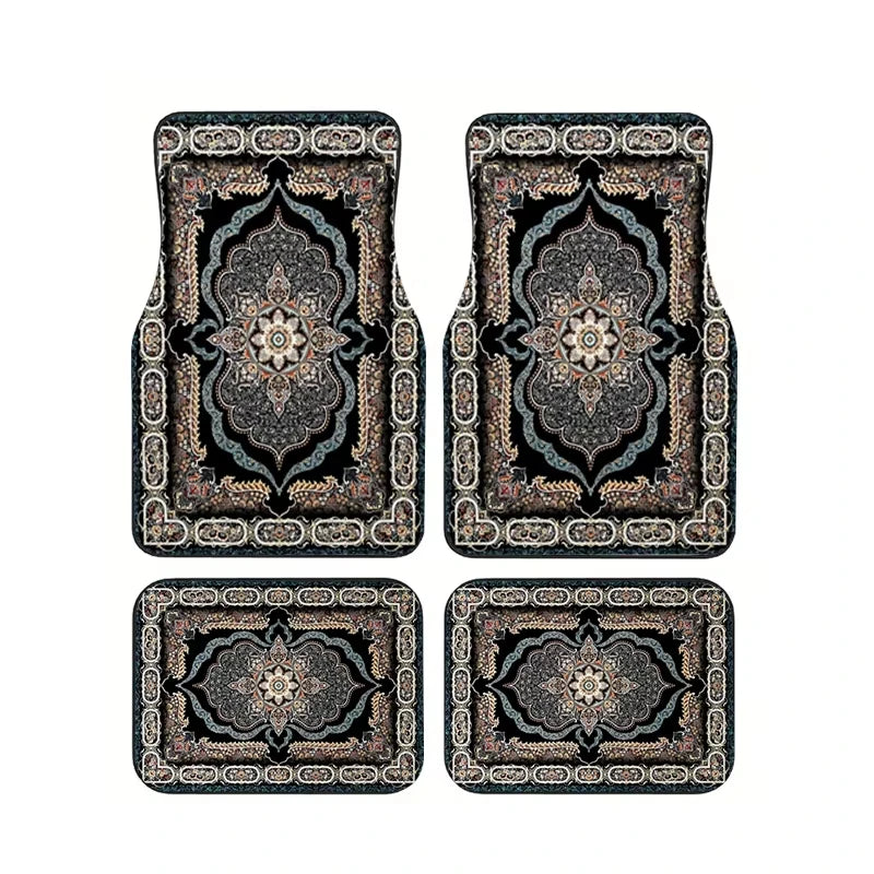 Red Bohemian Paisley Print Car Floor Mats 4Pcs Universal Anti-Slip Auto Carpet Interio close-up view