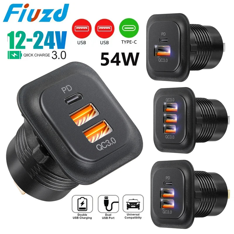 Car Charger Socket PD3.0 & QC3.0 | Dual USB C Fast Charger for Cars and Motorcycles