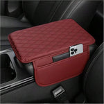 1pc Leather Car Center Console Armrest Cover Pad With 2 Storage Pockets, Universal Automotive Armrest Box Cushion
