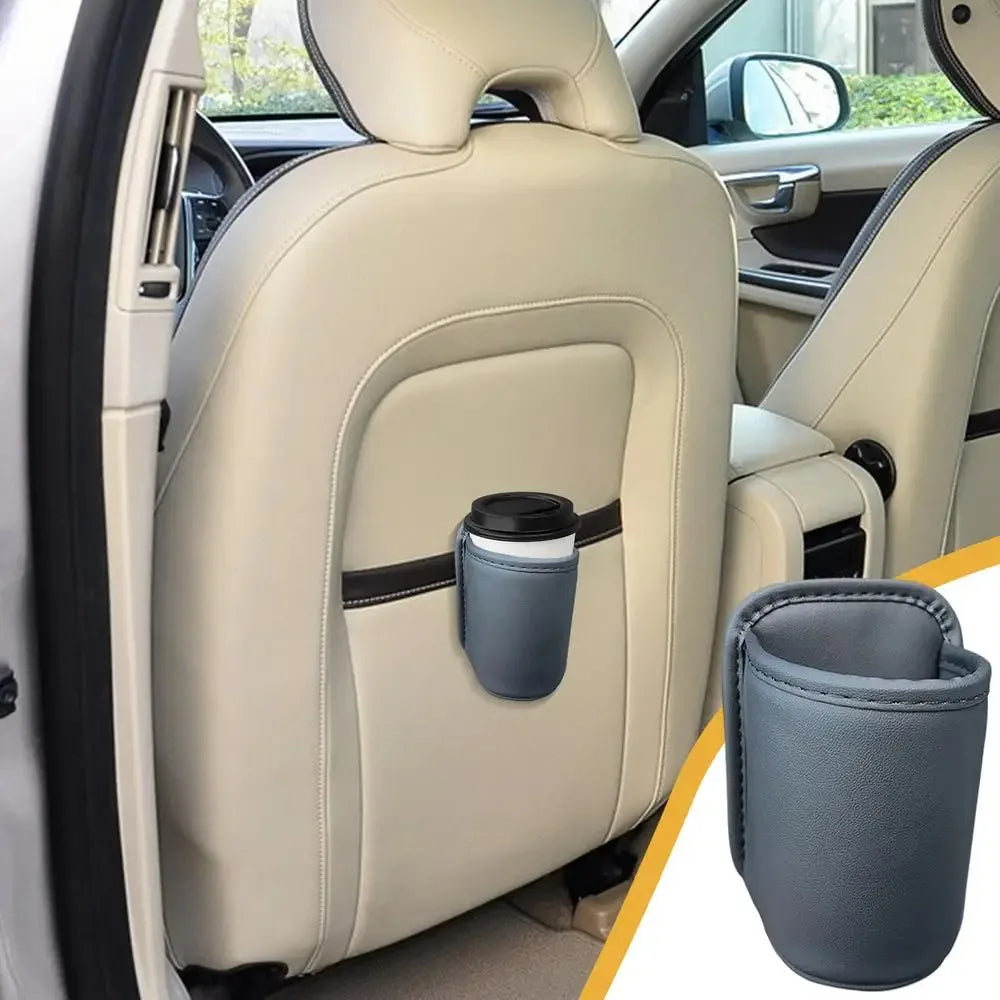 PU Leather Car Door Cup Holder | Rear Seat Drink Rack with Storage Bin additional angle