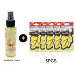 1+5 Vanilla Ice Cream Scent Air Freshener Bundle - 1 Spray + 5 Hanging Car Air Freshener Leaves, Odor Eliminator for Vehicle