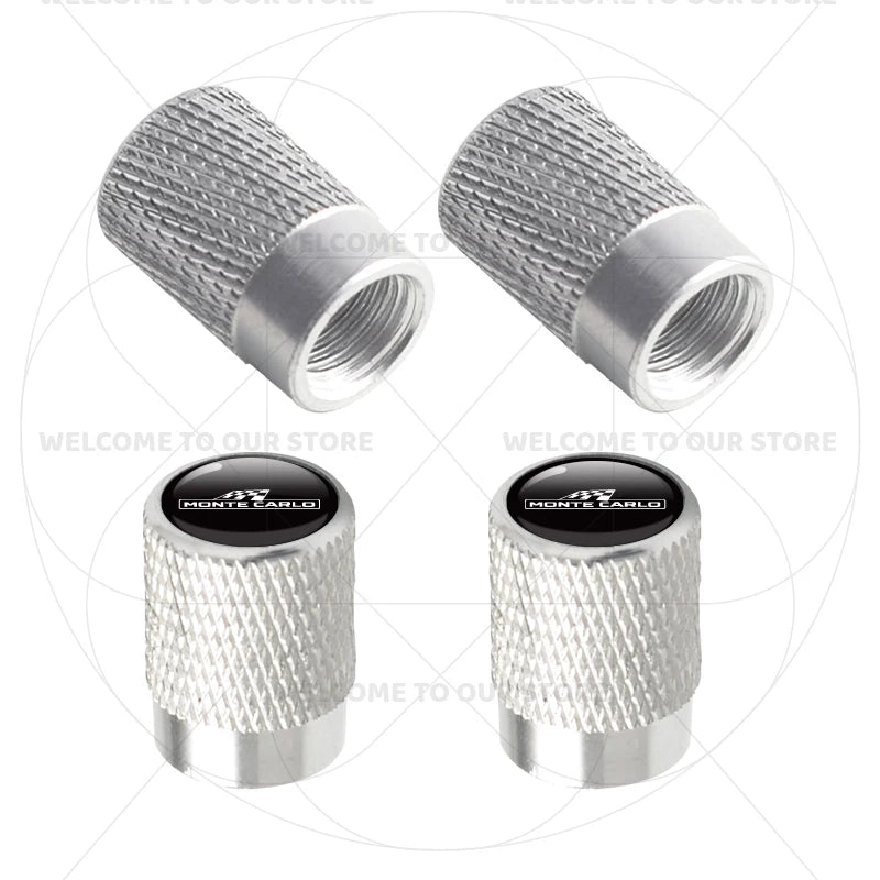 Skoda Monte Carlo Logo Tire Valve Caps | 4Pcs Aluminum Wheel Stem Air Dust Covers detail view