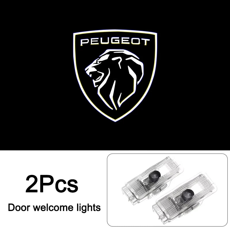 HD LED Welcome Light Car Door Projector Lamps for Peugeot Models | Carbon Fiber Black detail view