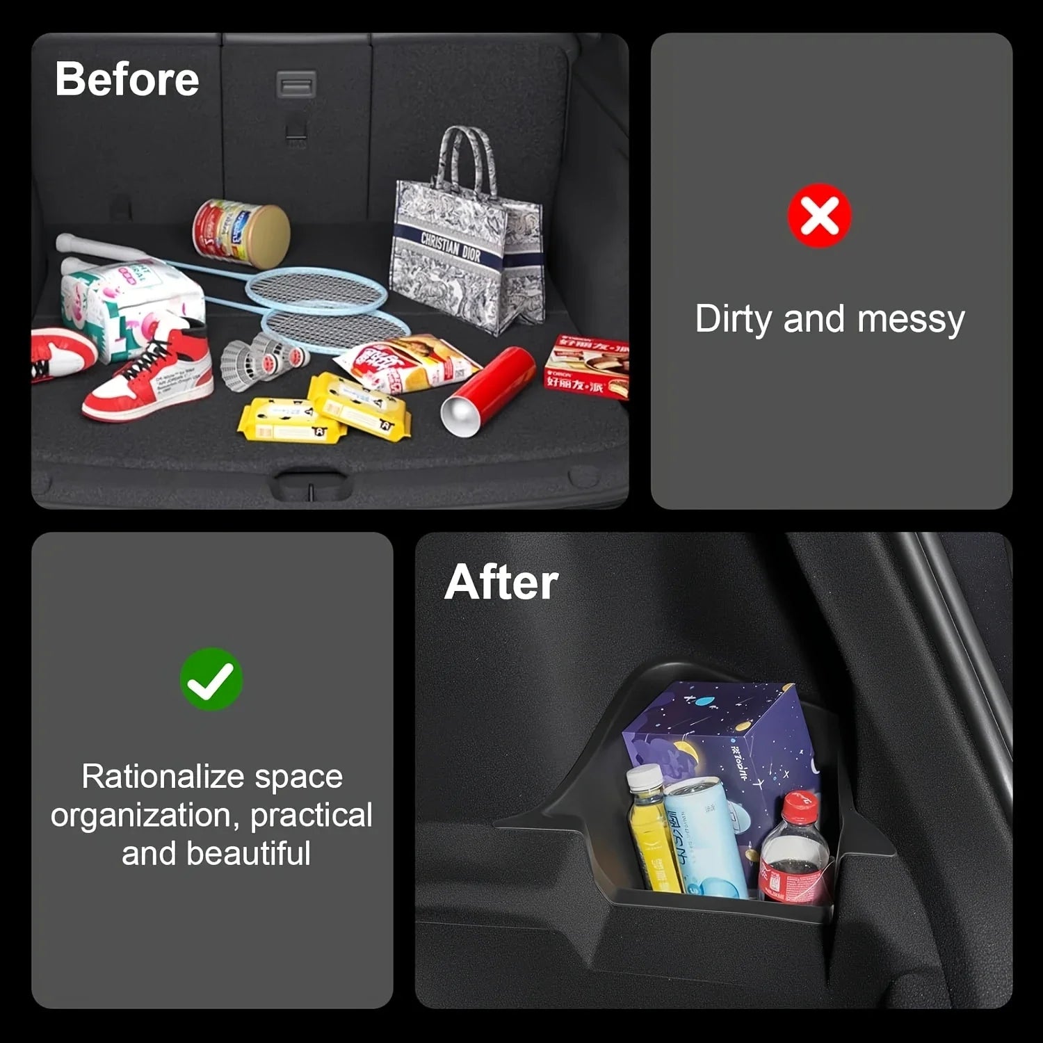 Tesla Model Y 2025 Juniper Left and Right Rear Trunk Storage Box | Lid Partition Organ close-up view