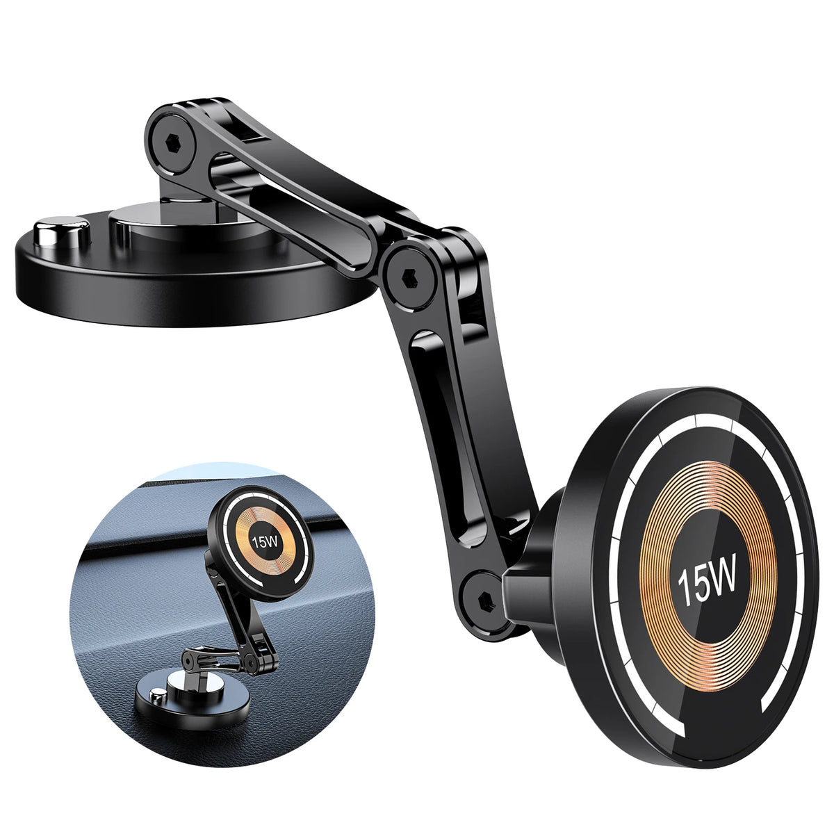 15W Magnetic Car Phone Holder Mount Wireless Charger Rotation Magnetic Car Phone Stand F detail view
