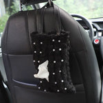 Pretty Girl Pearls Puff Grid Car Tissue Box Auto Seat Headrest Hanging Paper Tower Holder Organizer Car Interior Accessories