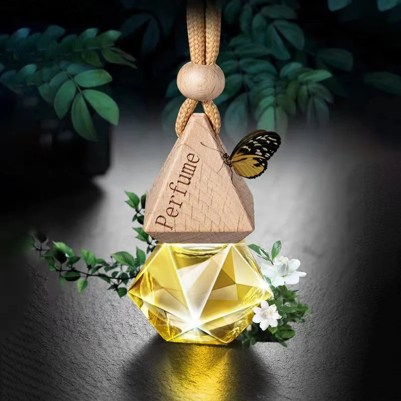 Car Hanging Glass Perfume Bottle | Auto Aromatherapy Diffuser Decoration close-up view