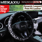 New style Women's Leopard Pattern PU Leather Steering Wheel Cover Car Decoration Rimle close-up view