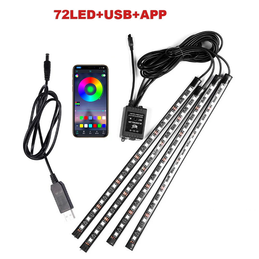 72/48/36 LED RGB Car Foot Ambient Light with USB Cigarette Automotive Interior Lights St detail view