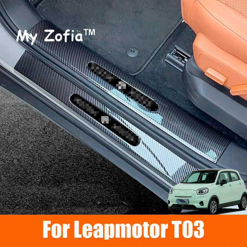 For Leapmotor T03 2025 2026 Car Door Strip Threshold Sill Protector Cover Carbon Fiber Anti Kick ABS
