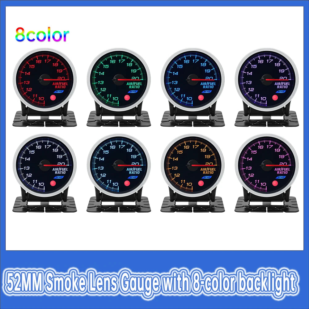 2 Inch 52mm Smoke Lens Turbo Boost Gauge | 8 Color Backlight Car Gauge with Sensor