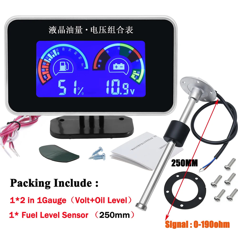 0-190 ohm Car Boat Digital Voltage Meter Voltmeter Ammeter Fuel Gauge with A5 Oil Tan lifestyle view
