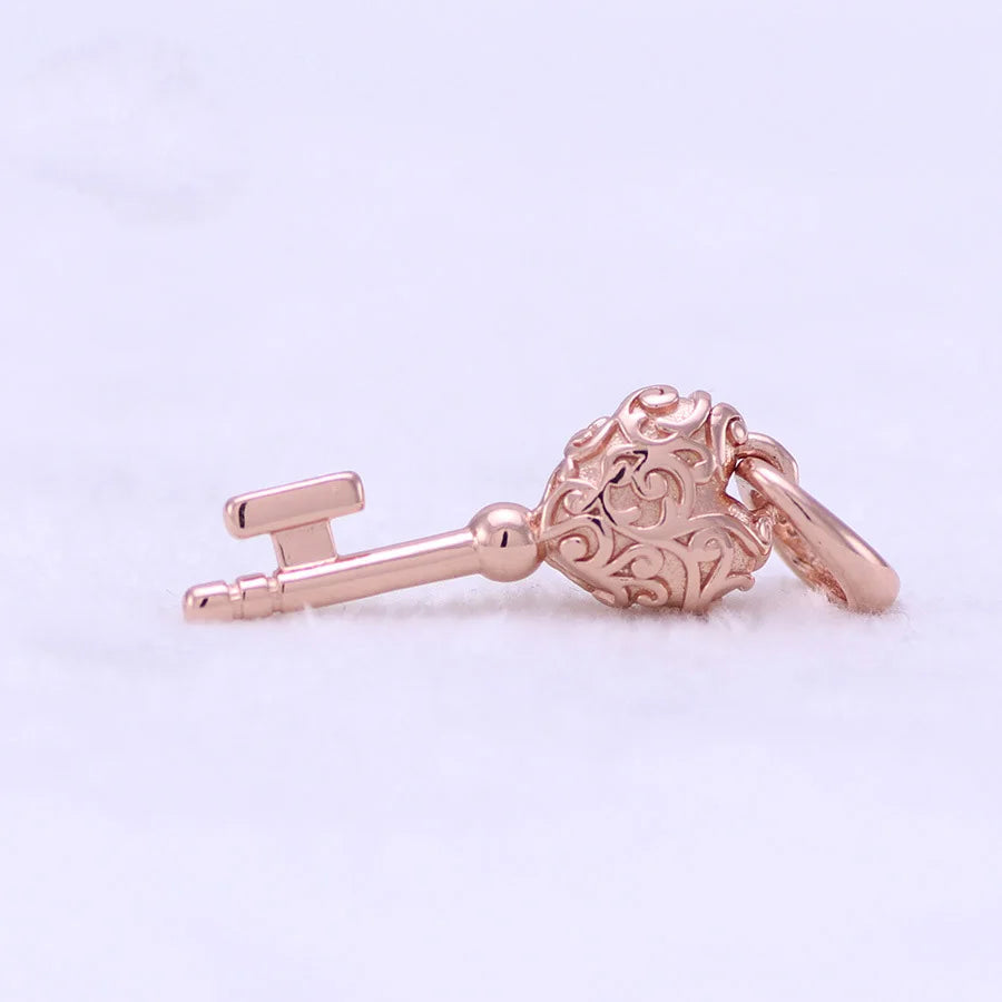 925 Sterling Silver Trinkets Rose Gold Locks And Keys Charm Of 925 Chain Bead Fit O additional angle
