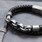 2025 Fashion Multi layered Stainless Steel Charm Viking Leather Bracelet Men's Woven lifestyle view