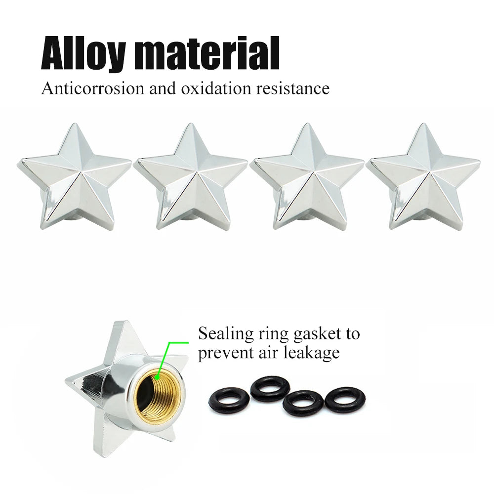 Pentagram Tire Valve Stem Caps 4-Pack | Universal Dust Covers for Schrader Valves detail view