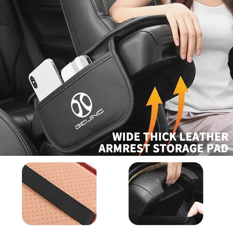 Leather Car Armrest Center Console Pad Auto Seat Arm Rest Mat For BAIC Beijing BJ20 BJ30‌ BJ40 BJ60 BJ80 Senova X25 X35 X55 X65