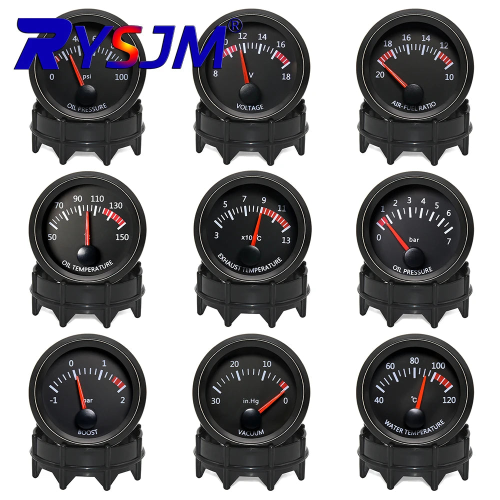 52mm 2 Inch Car Gauge Set | Water Temp Oil Temp Oil Pressure Voltmeter Boost Exhaust Gauge