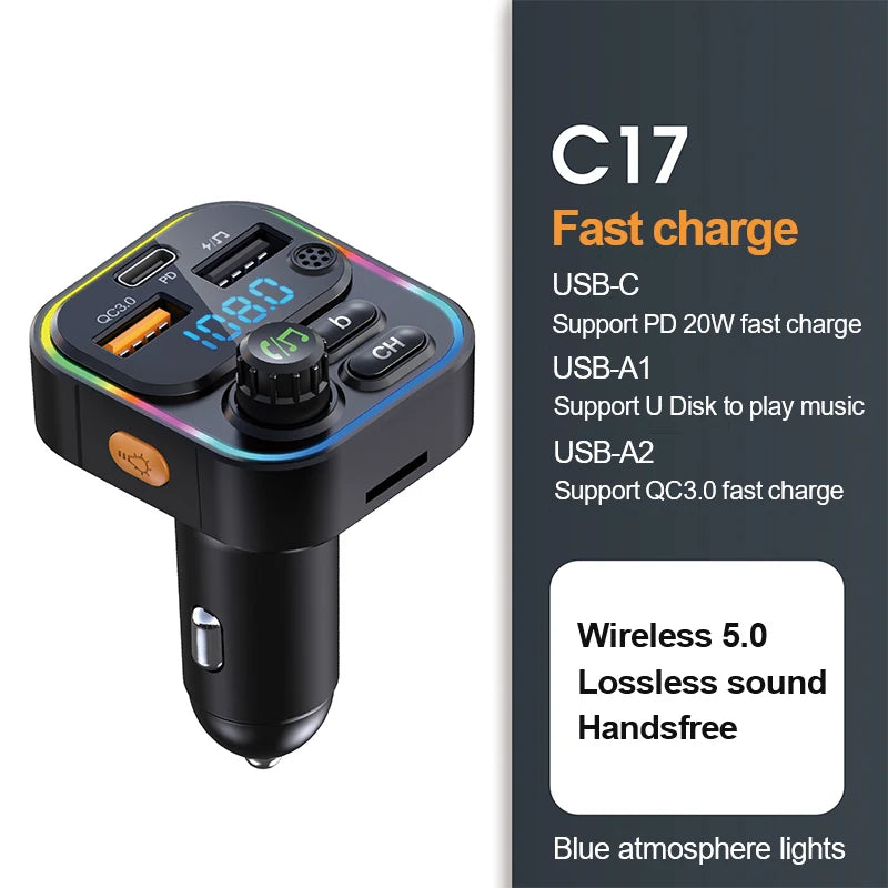 Bluetooth 5.0 FM Transmitter Handsfree Car Radio Modulator MP3 Player With 22.5W US additional angle