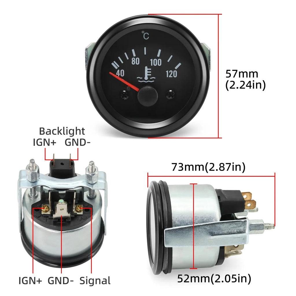 12V 24V 52mm Car Voltmeter Gauge Set | Water Temp Oil Temp Oil Pressure alternate view
