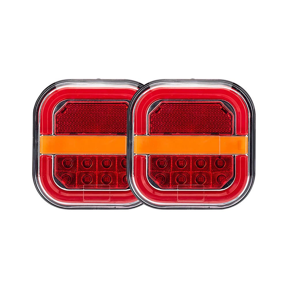 2pcs Square 4 Inch LED Tail Light Set | Brake Turn Signal Lamp for Trailer Van Bus Pickup