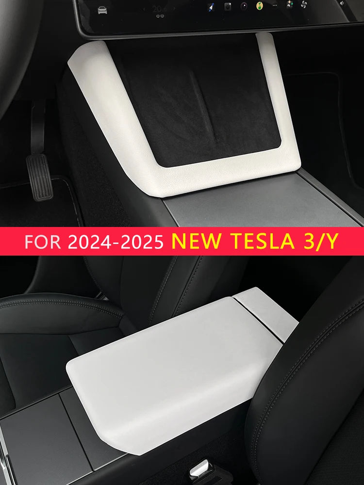 for Tesla Model Y Launch Juniper 2025 Model 3 Highland 2024 White leather Center Console Wireless charging frame Cover
