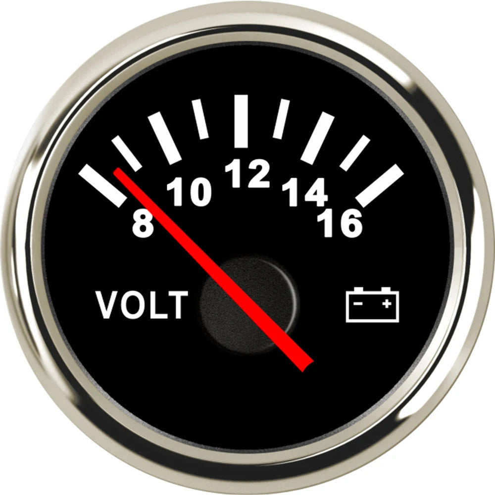 AD Universal 52mm Voltmeter | 8-16V Waterproof Gauge for Car Motorcycle Boat with Red close-up view