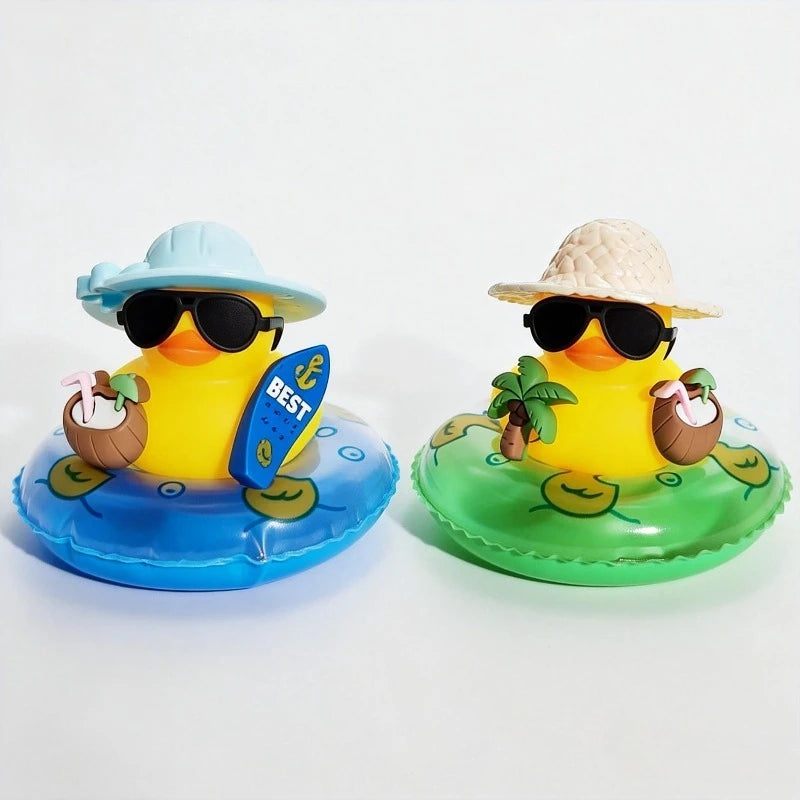 New! Car Dashboard Ornaments Summer Little Yellow Duck Coconut Skateboard Hat Rubber Squeeze Duck Cute Car Decoration