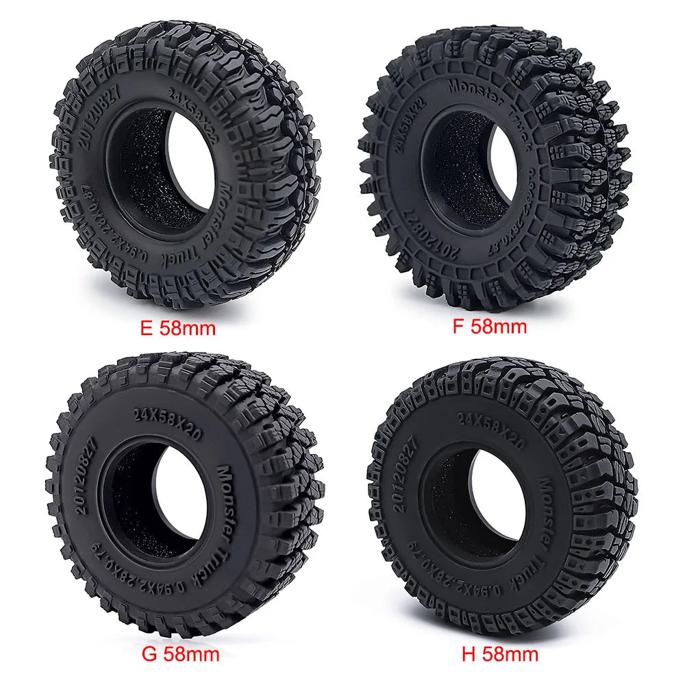 1.0 Inch Soft Rubber RC Crawler Tires 4Pcs for TRX-4M Axial SCX24 close-up view