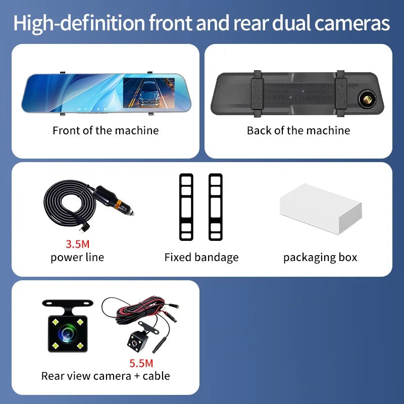 12" Rearview Mirror Dash Cam | 5MP, Dual Lens, Night Vision, Wide Angle detail view