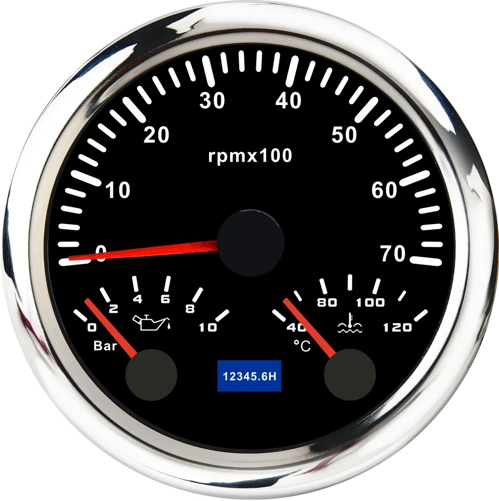 MH 85mm 3-in-1 Gauge Tachometer Water Temp Oil Pressure | 12V Car Boat 8000RPM 7 Color B detail view