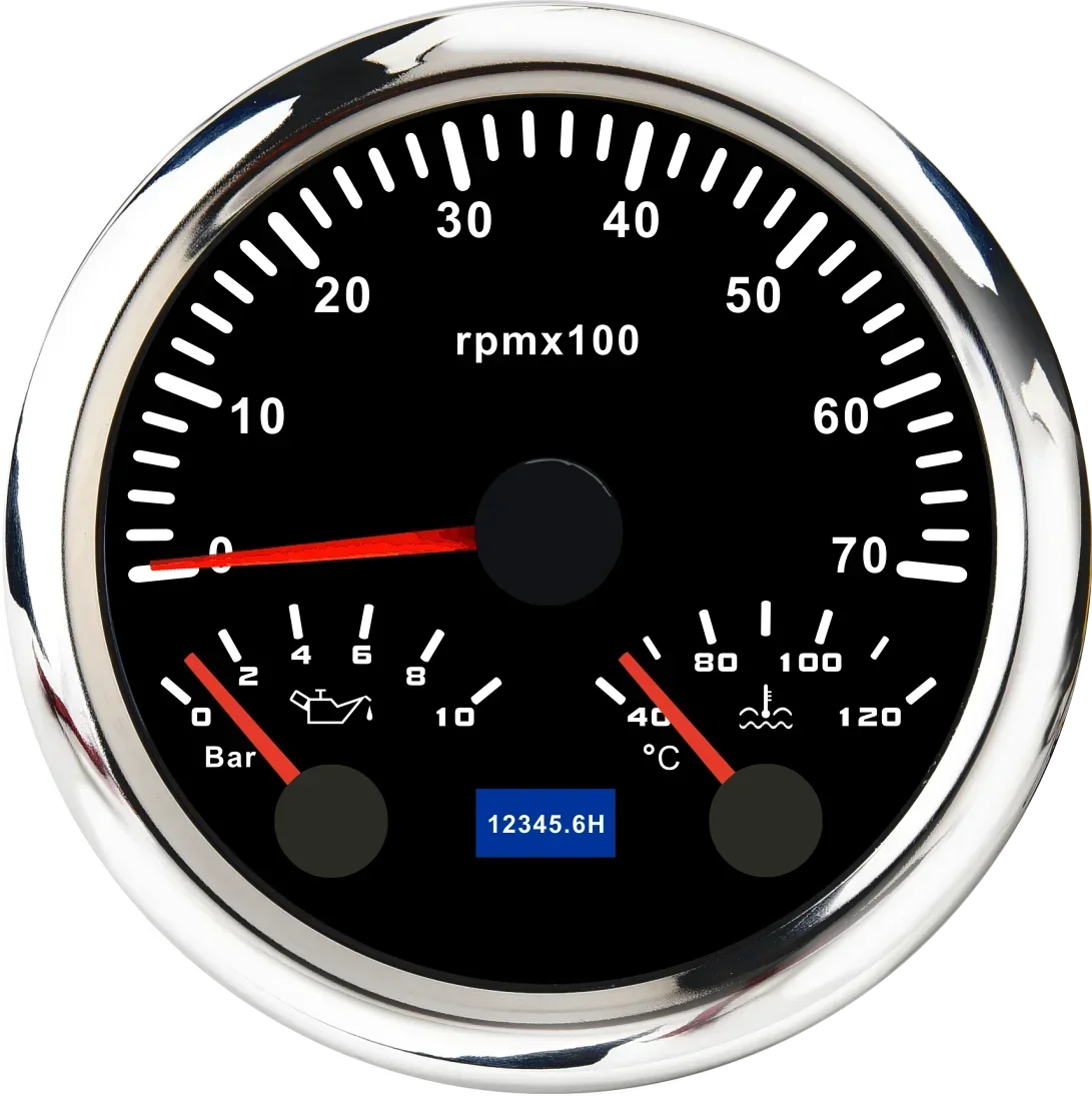 MH 85mm 3-in-1 Gauge Tachometer Water Temp Oil Pressure | 12V Car Boat 8000RPM 7 Color B detail view