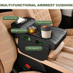 Multifunctional Car Armrest Cushion, Center Console Cover with Tissue Holder, Cup Slot and Side Pockets