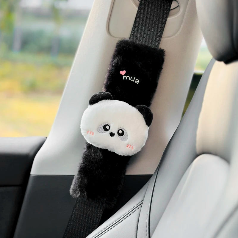 Cute Cartoon Bear Car Seat Belt Cover Imitation Rabbit Fur