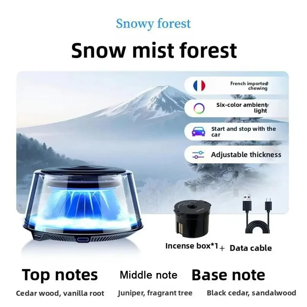Snow Mountain Smart Car Fragrance Diffuser Rechargeable Mist Diffuser Auto Freshener Car Air Cloud RGB Interior Light Air W J5V6