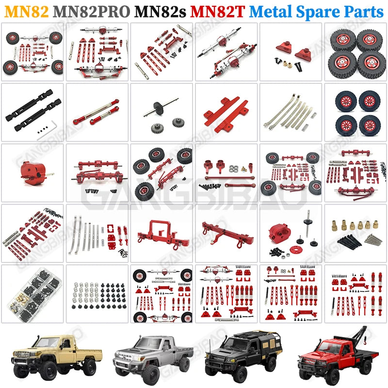 MN82 Remote Control Car Upgrade Metal Front and Rear Axle Drive Shaft Shock Absorber Tire for MN 1/12 MN82T LC79 MN82S MN82Pro