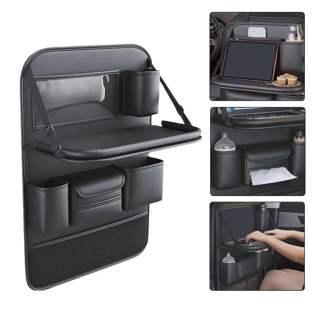 Car Seat Back Organizer 6-Pocket Storage Bag with Foldable Table Tray
