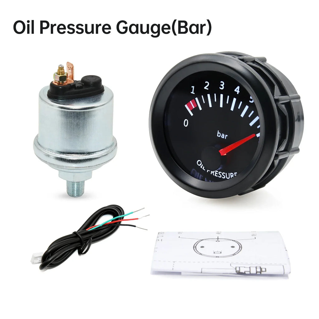 52MM Water Temp Oil Temp With Sensor Voltmeter Oil Pressure Gauge Vacuum Boost BAR Air Fuel Ratio EGT Car Gauge For 12V Car