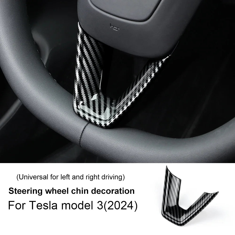 ABS Carbon Fiber Steering Wheel Frame Cover For Tesla Model 3 Highland 2024 Model Y Juniper 2025 Trim Car Interior Accessories