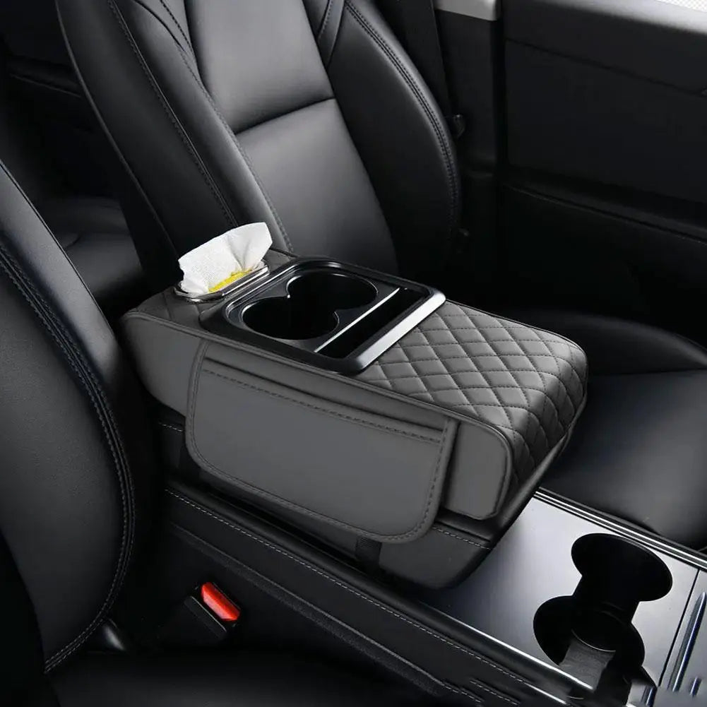 Car Armrest Cushion Organizer PU Leather Center Console Pad close-up view
