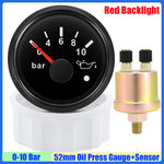 52mm Oil Pressure Gauge with Alarm Red LED | 0-5 Bar 0-10Bar Oil Press Meter with Sen alternate view