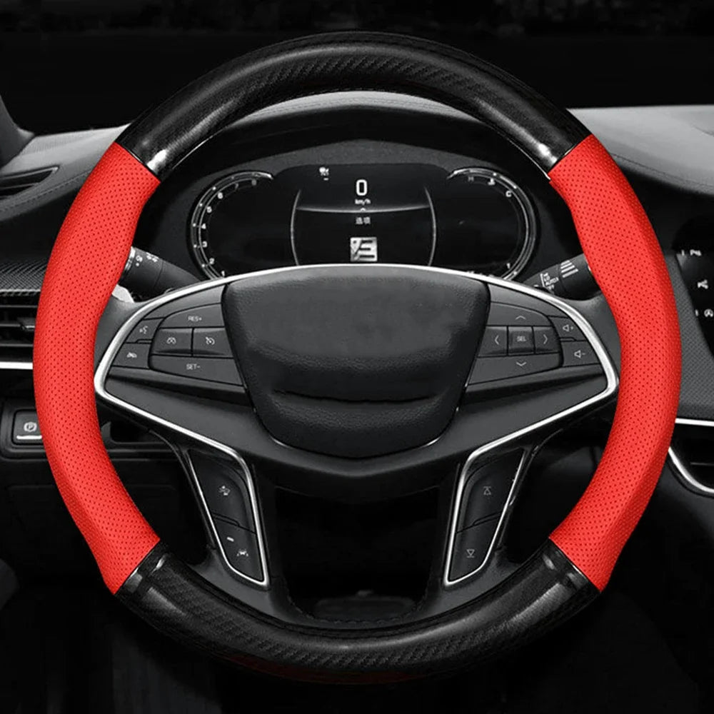 Universal Car Steering Wheel Cover Carbon Fiber Leather Three-dimensional Anti Slip, lifestyle view