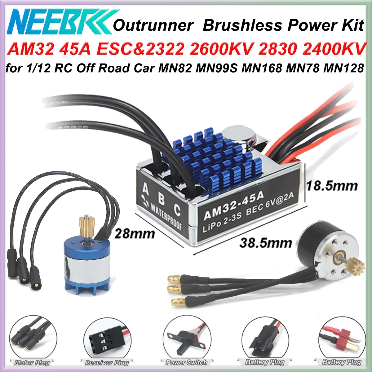 2322 2600KV 2830 2400KV Brushless Motor AM32 45A for 1/12 RC Crawler Car Off Road Car MN82 MN168 MN78 MN86 MN128 Power Kit