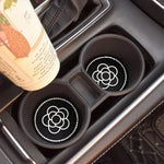 2PCS of Diamond Car Coasters, Tea Flower Car Cup Holders, Silicone Anti Slip Coasters, close-up view