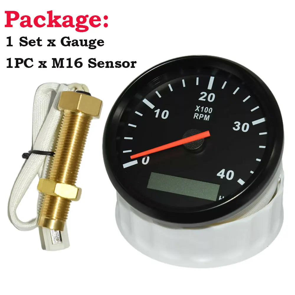 85mm Diesel Engine Tachometer 0-4000RPM | Digital LCD Hour Meter with M16/M18 RPM Sensor detail view