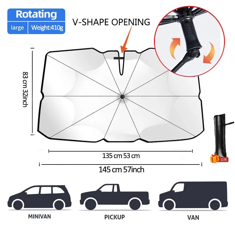 Car Sunshade Windshield Umbrella Front Sun Shade Parasol Foldable Summer Protection Ca close-up view