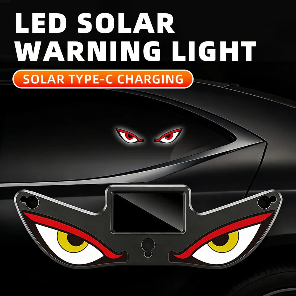 Devil’s Eye Shaped Car Window Decorative Light With Suction Cup Solar/USB-C Rechargeable Red Yellow White Flashing Warning Lamp