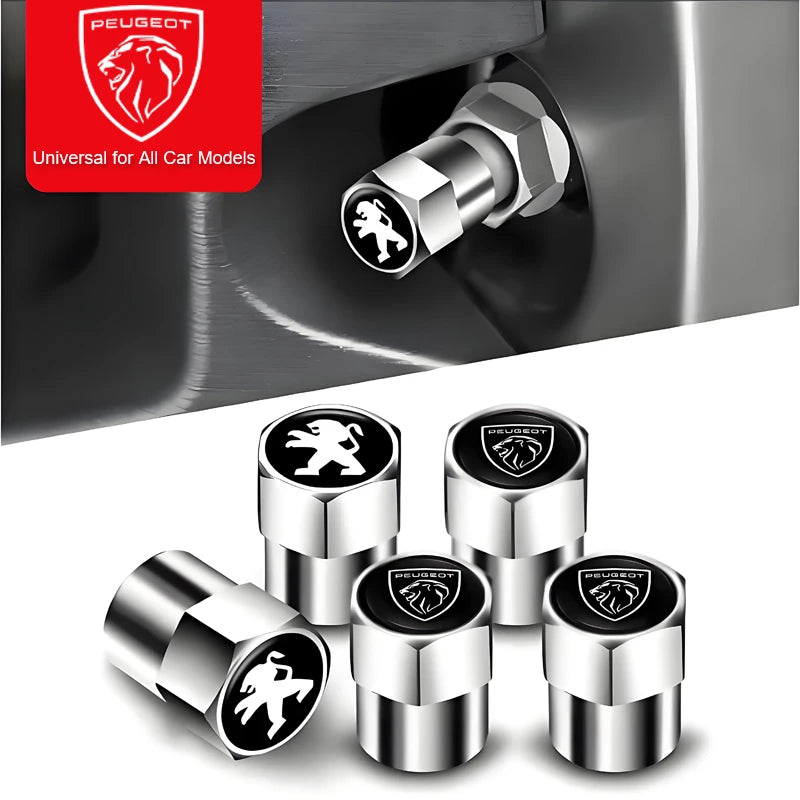 4Pcs Peugeot Logo Car Tyre Valve Caps | Aluminum Alloy Wheel Accessories for Peugeot Models
